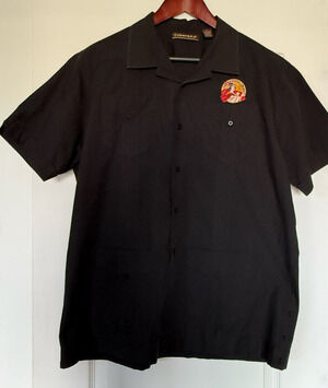 Cubavera Guayabera Shirt Men's L Black "Club La Gloria Cubana" Cigar Patch